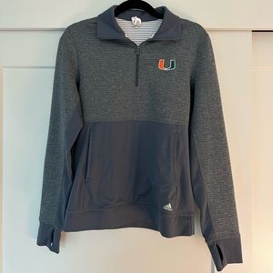 Adidas University of Miami Quarter Zip Long Sleeve Grey Athletic Pullover
